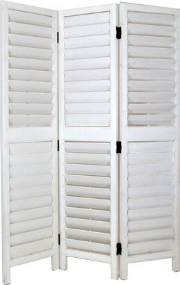 Wooden 3 Panel Room Divider with Slatted Design, White