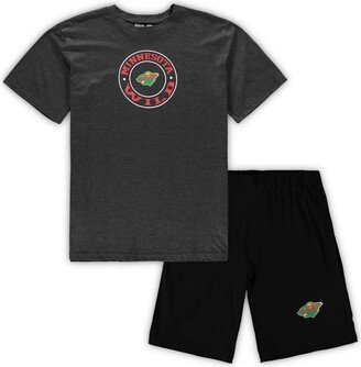 Men's Concepts Sport Black, Heathered Charcoal Minnesota Wild Big and Tall T-shirt and Shorts Sleep Set - Black, Heathered Charcoal