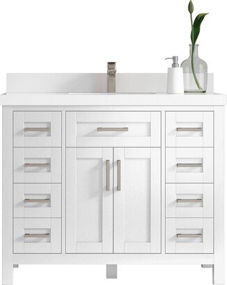 Cambridge 42 In. W X 22 D Single Sink Bathroom Vanity in White With Quartz Or Marble Countertop | Modern Vanity Premium Q