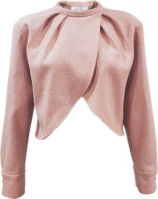 Adiba Jacquard Rose Pink Long Sleeve Cropped Top