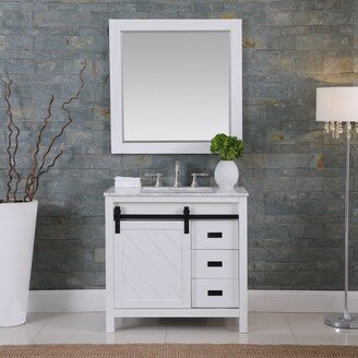 Altair Kinsley Single Bathroom Vanity with Sliding Door and Aosta White Countertop with Mirror