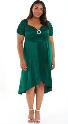 Women's Plus Size Embellished Brooch Bardot Dip Hem Dress