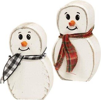 Distressed Wooden Mini Thick Snowman 2 Asstd. - H- 5.25 in. W- 1.75 in. L- 3.50 in.