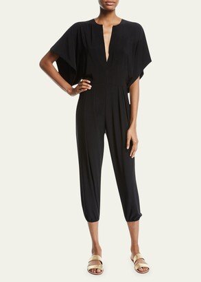 Rectangle Plunging Kimono-Sleeve Jogger Jumpsuit