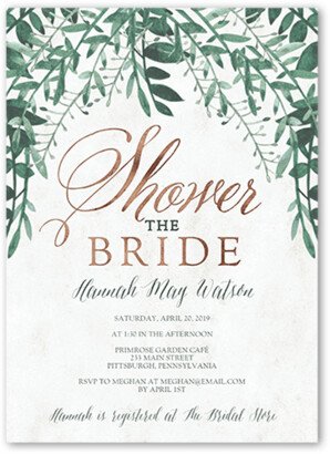 Bridal Shower Invitations: Organic Greenery Bridal Shower Invitation, Beige, 5X7, Standard Smooth Cardstock, Square