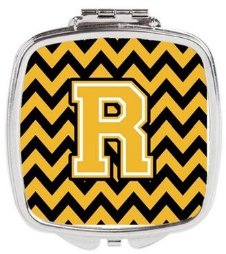 CJ1053-RSCM Letter R Chevron Black & Gold Compact Mirror, 3 x 0.3 x 2.75 in.