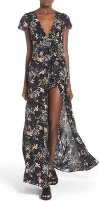 Floral Print Romper with Maxi Skirt Overlay