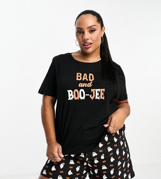 Plus halloween boo-jee short pajamas in black