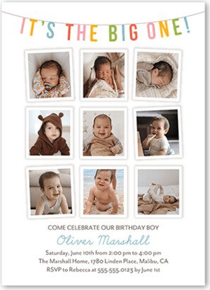 Baby's First Birthday: Big Banner Birthday Invitation, White, 5X7, Luxe Double-Thick Cardstock, Square