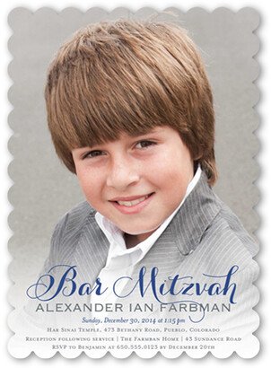 Bar/Bat Mitzvah Invitations: Bar Mitzvah Overlay Bar Mitzvah Invitation, Blue, Pearl Shimmer Cardstock, Scallop