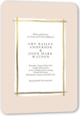 Wedding Invitations: Glistening Gathering Wedding Invitation, Gold Foil, Pink, 5X7, Pearl Shimmer Cardstock, Rounded
