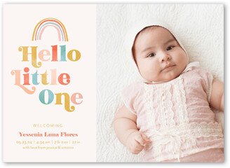 Birth Announcements: Rainbow Hello Birth Announcement, Beige, 5X7, Pearl Shimmer Cardstock, Square