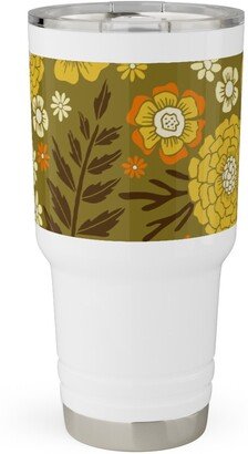 Travel Mugs: 1970S Retro/Vintage Floral - Yellow And Brown Travel Tumbler, 30Oz, Yellow