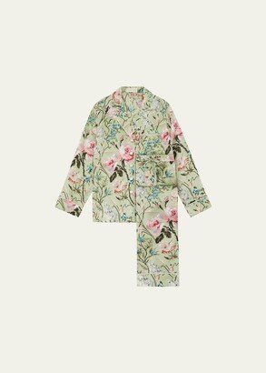 Lila Floral-Print Silk Pajama Set-AA