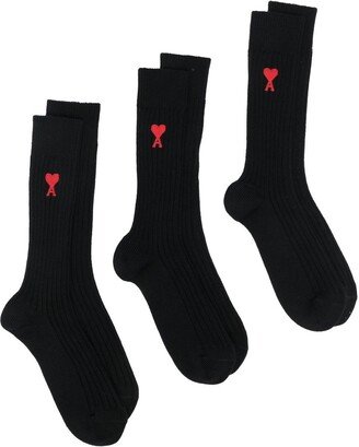 Logo-Print Ribbed Three-Pack Socks