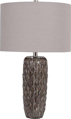 Traditional Table Lamp 26 High Deep Brown Glaze Ceramic Gray Drum Shade for Living Room Bedroom Bedside Nightstand Home