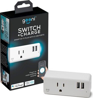 Geeni Switch + Charge Multi Port Smart Wi-Fi Plug with 2 Usb Ports, Energy Saving Outlet with Power Monitoring and App Control, Compatible with Alexa