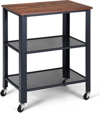 Industrial Serving Cart 3-Tier Kitchen Utility Cart on Wheels w/Storage Black