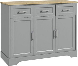 HOMCOM Modern Kitchen Sideboard Buffet Cabinet with Storage Versatility, 3 Drawers, Kitchen Island Dining Room Cabinet, Living Room Furniture, Gray