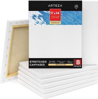 Arteza Stretched Canvas, Premium, White, 11x14, Blank Canvas Boards for Painting - 8 Pack