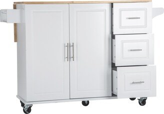 Mobile Kitchen Island with Extensible Top, Adjustable Shelf, 3 Drawers