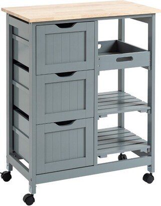 HOMCOM Rolling Kitchen Island Cart, Bar Serving Cart, Compact Trolley on Wheels with Wood Top, Shelves & Drawers for Home Dining Area, Gray