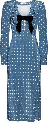 Polka Dot Printed Volant-Collared Midi Dress