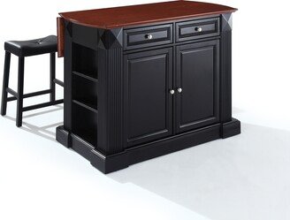 Crosley Furniture Coventry Drop Leaf Top Kitchen Island with Upholstery Saddle Stools - N/A