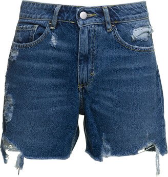 Icon Denim 'sam' Blue Shorts With Raw Edge In Cotton Denim Woman