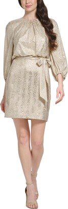 Petite Metallic Animal-Print Blouson Dress