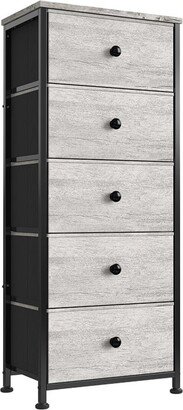 REAHOME Vertical Narrow Metal Tower Dresser w/ 5 Fabric Drawer Bins, Dark Taupe