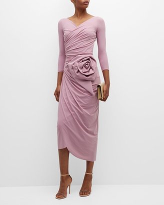 Daisy Ruched Rosette Bodycon Midi Dress