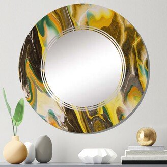 Designart 'Green Yellow And Marble Liquid Art I' Printed Modern Wall Mirror