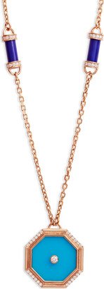 L'ATELIER NAWBAR Small Hexagon Turquoise Amulets of Light Rose Gold Pendant Necklace