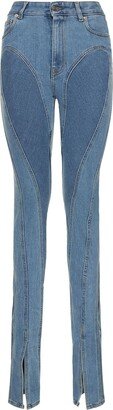 Two-tone cotton denim skinny jeans