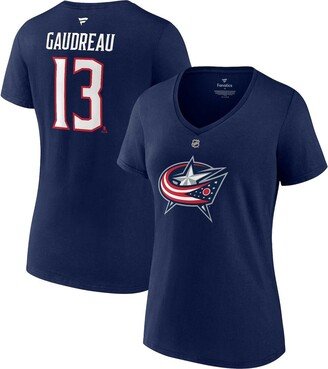 Women's Branded Johnny Gaudreau Navy Columbus Blue Jackets Authentic Stack Name and Number V-Neck T-shirt