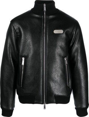 Logo-Plaque Zipped Faux-Leather Jacket