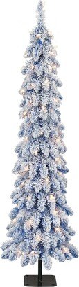 Puleo 4' Pre-Lit Flocked Artificial Alpine Pencil Tree