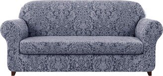 Sofa Slipcover 2-Piece Jacquard Damask Couch Cover with Seat Cushion Stretch Furniture Protector for Armchair in Living Room for Kids