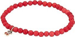 Mini Enamel Cherries Charm On Beaded Jade Bracelet in Red