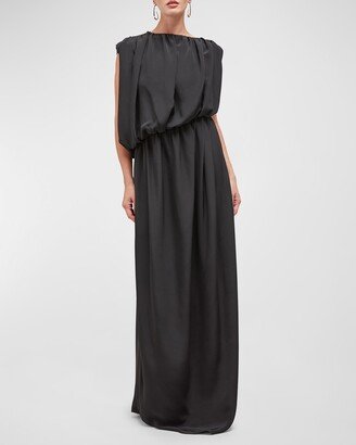 CARESTE Raya Sleeveless Draped Silk Column Gown