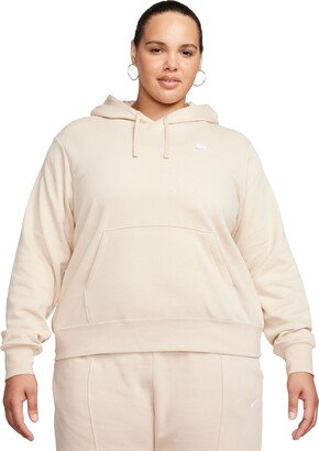 Plus Size Active Sportswear Club Hooded Fleece Sweatshirt - Sanddrift/white