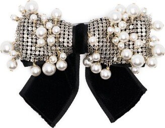 Pearl-Embellished Velvet Brooch