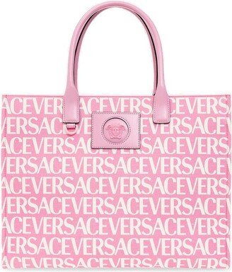 All-Over Logo Printed Top Handle Bag