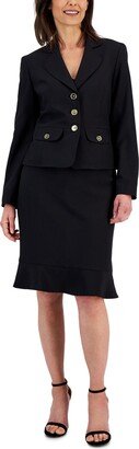 Three-Button Jacket & Flounce-Hem Skirt, Regular & Petite