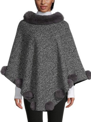 Faux Fur-Trim Poncho