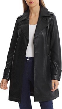 Faux Leather Open Trench Coat