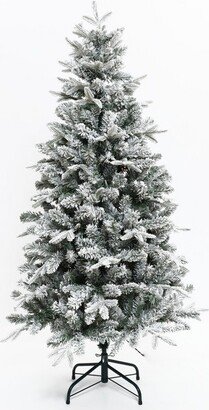 LuxenHome 5' Pre-Lit Full Artificial Flocked Christmas Tree Green