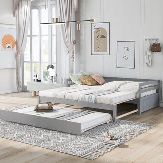 RASOO Pine Twin with Twin Size Trundle, Solid Wood Slat Support, Transformable into 3 Beds for Bedroom and Guest Room