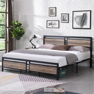 RASOO Metal and Wood Platform Bed Frame with Heavy Duty Support